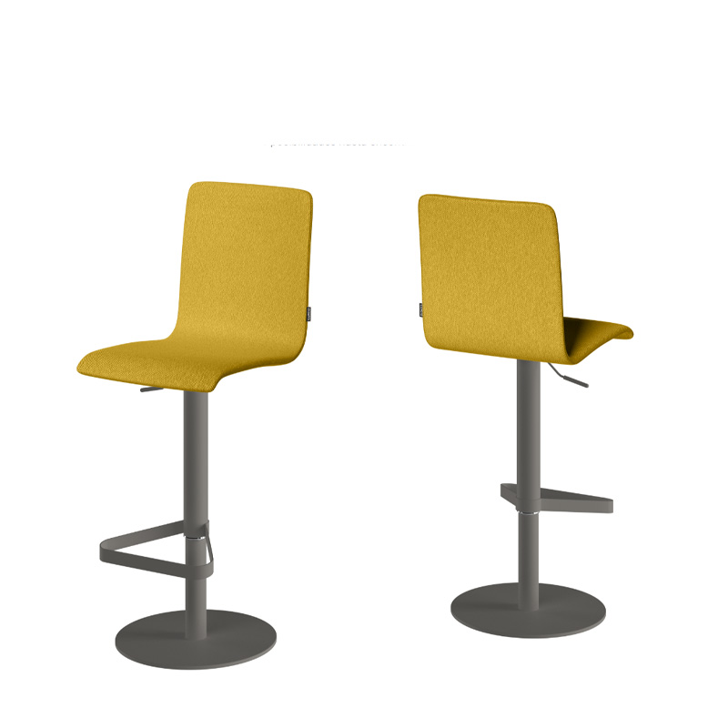 Taburete PALMA con estructura redonda en gris y asiento tapizado amarillo
