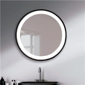 espejo redondo para baño con luz LED frontal y marco en negro CIRCULAR
