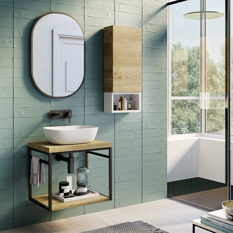 Mueble de Baño Suspendido LAMBDA con lavabo sobre encimera y textura