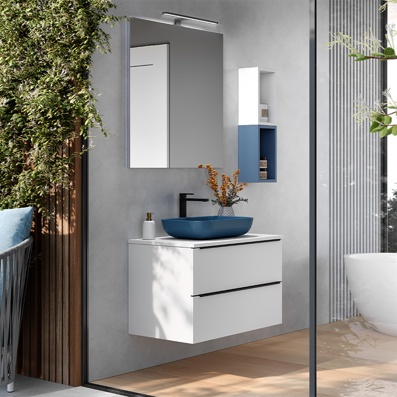 Mueble de Baño Suspendido con Lavabo SobrePoner, 100cm, 1 Cajón con  Cierre Amortiguado, Guías Grass, Negro, 100cm