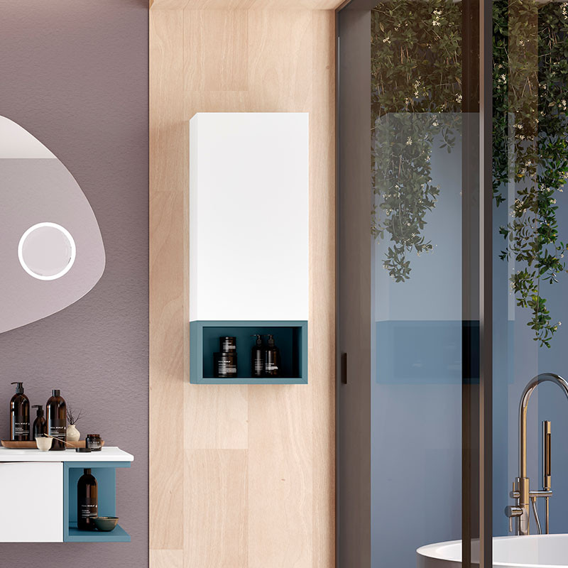 Mueble de colgar para el baño puerta blanco mate y verde