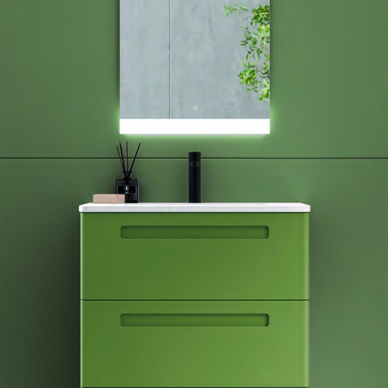mueble de bano verde mate paris 2 cajones con lavabo integral