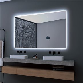 espejo cuadrado para baño con cantos redondeados y luz LED frontal PRAGA