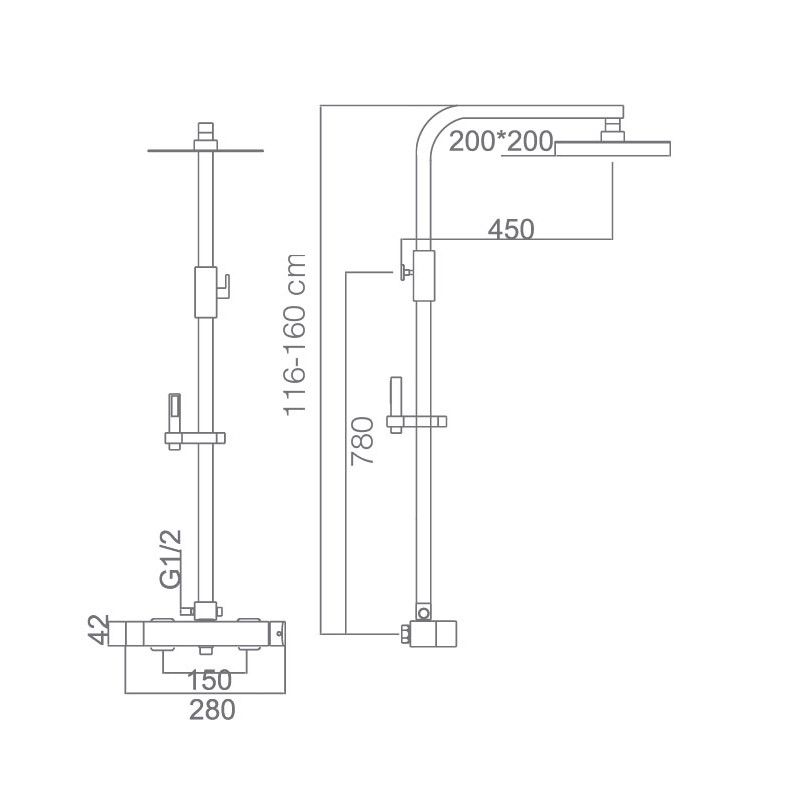 columna ducha para bañera - medidas