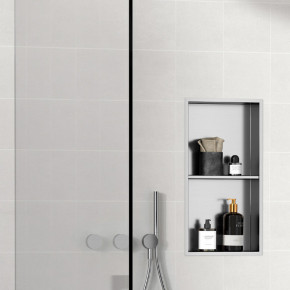 Hornacina baño vertical con estante, 30x60 cms, en acero inox y PVD