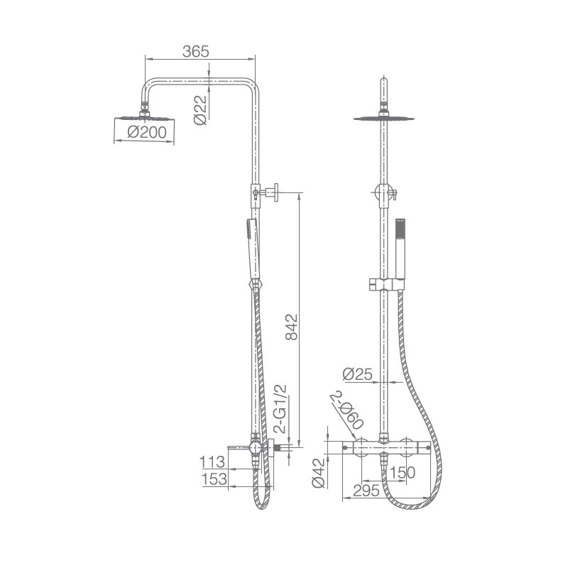 medidas columna ducha monomando tomas agua
