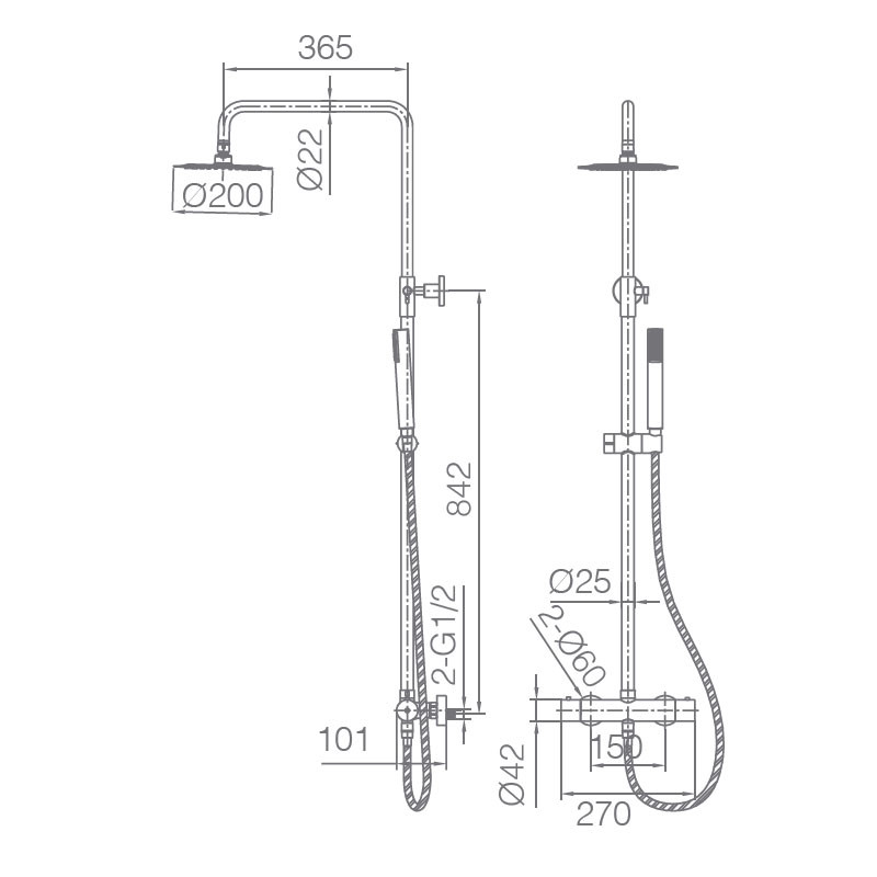 medidas ducha termostatica NAPOLES