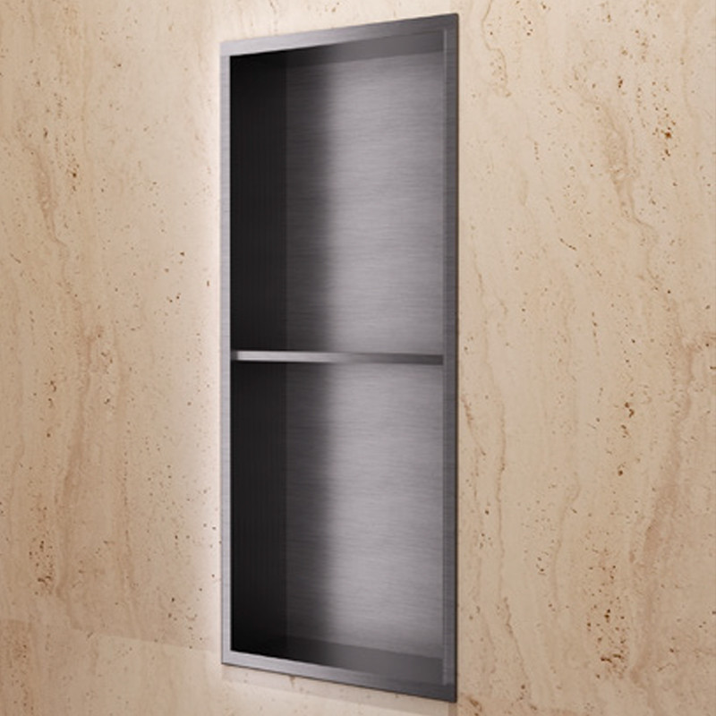 Hornacina para baño vertical con 2 estantes ARTIC en black gun metal PVD -  de 33x63 cm