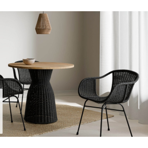 mesa ratan redonda negro madera CHIARA con sillas y lampara