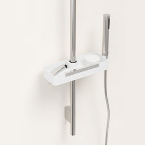 jabonera para barra de ducha con limpia mamparas cristal