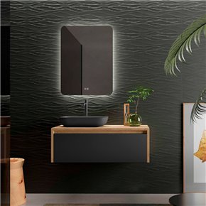 Mueble de baño LAMBDA Suspendido de un cajón en roble y frente acabada en dos tipos de textura