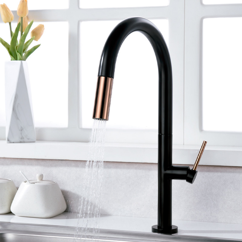 grifo cocina samoa imex negro + oro rosa