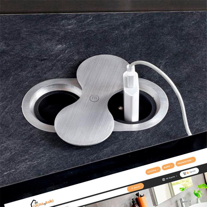 Enchufe de encastre BUTTERFLY con tapa giratoria y cargador USB