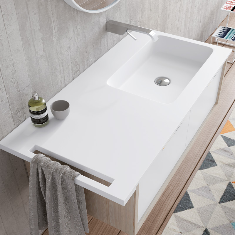 encimera a medida con lavabo en solid surface para baño GAMA