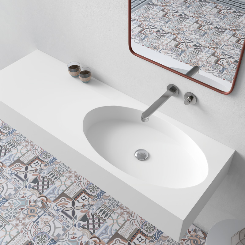 encimera a medida con lavabo en solid surface para baño CALIFORNIA