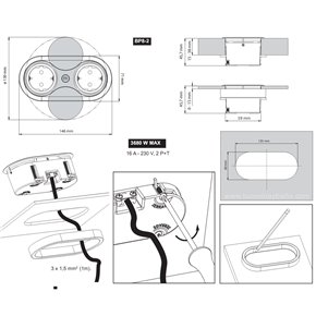 esquema tecnico enchufe encastre cocina bancada encimera tapa inox giratoria schucko conexion