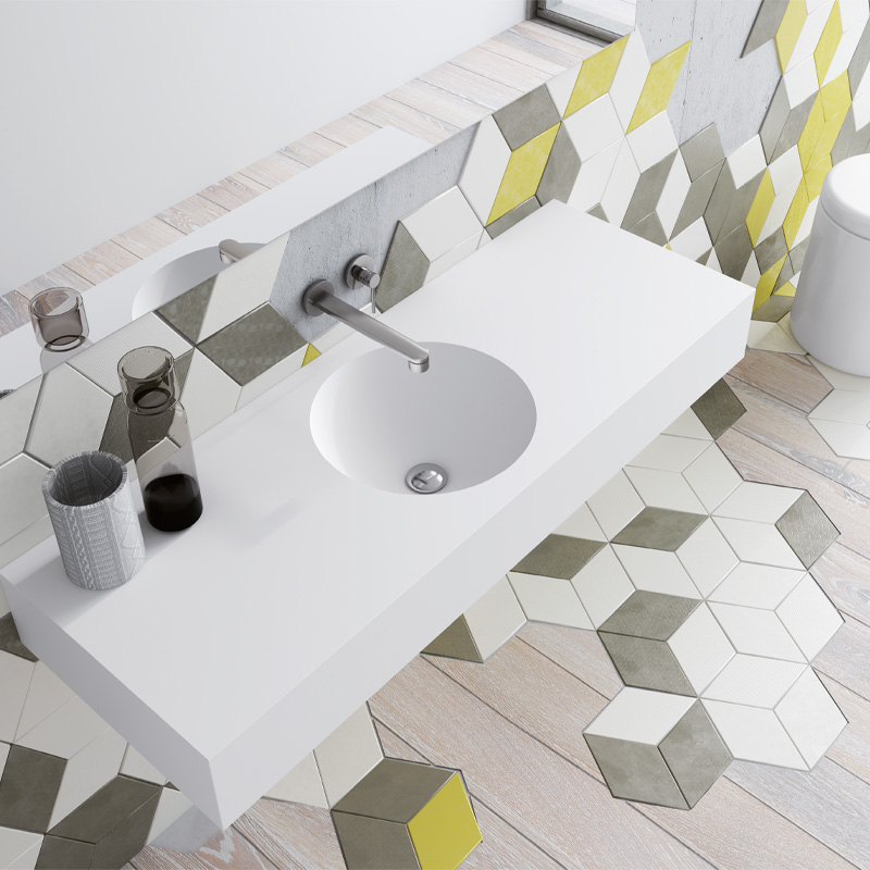 encimera a medida con lavabo en solid surface para baño PISA