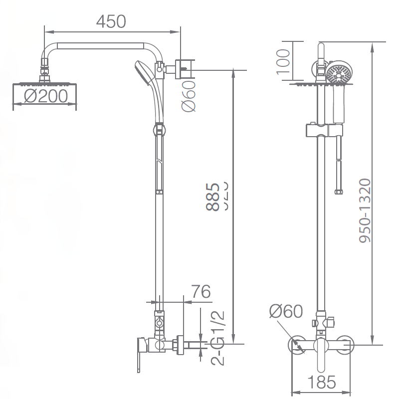 medidas grifo ducha roma