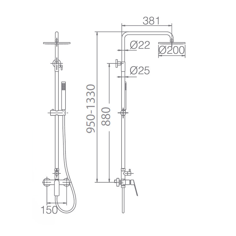 medidas grifo ducha luxor