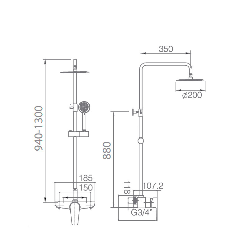 medidas grifo ducha teide