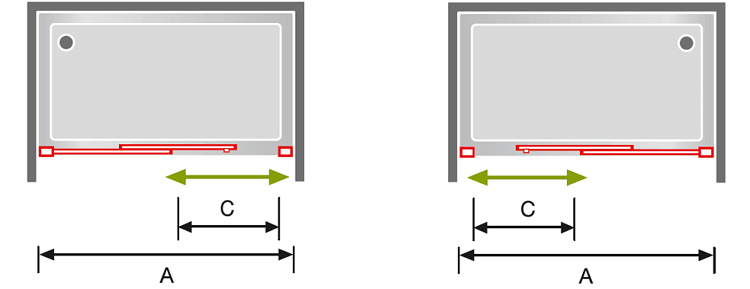 esquema medidas apertura mampara ducha corredera GS102