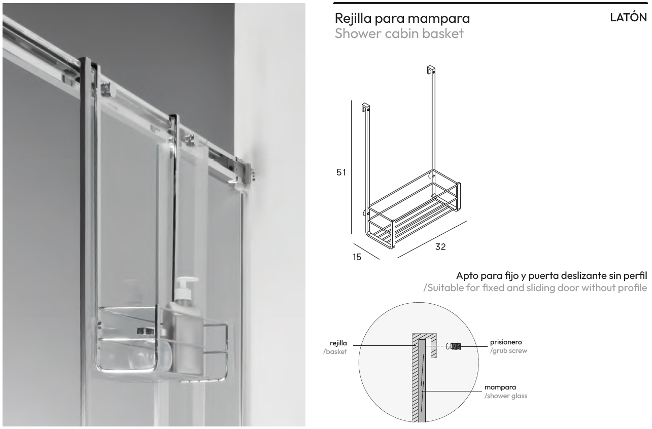 estante de ducha para colgar de la mampara - medidas