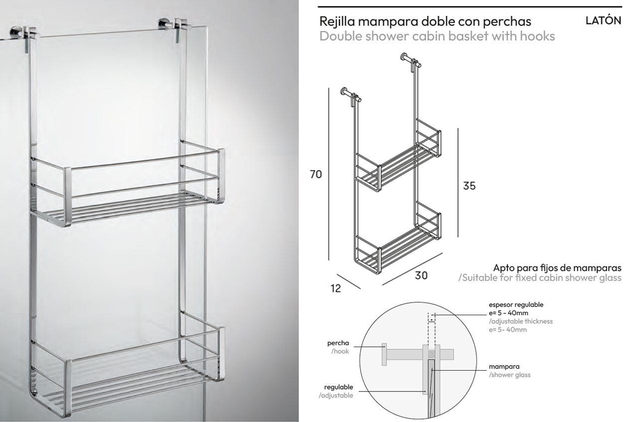 estante doble de ducha para colgar de la mampara - medidas