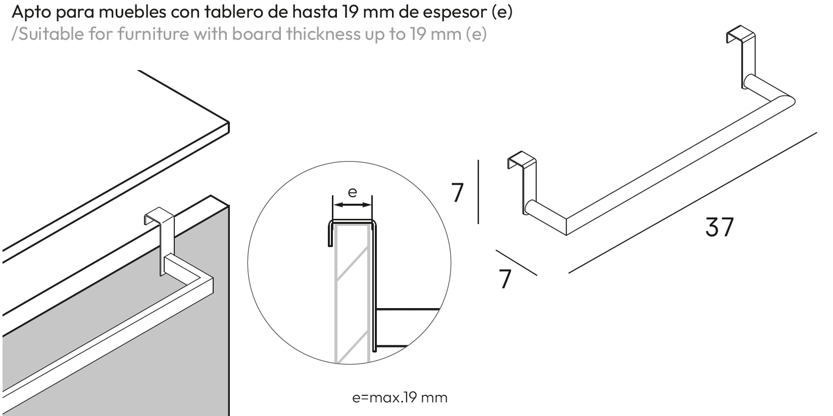 ficha tecnica y medidas toallero colga mueble baño lateral oro PVD