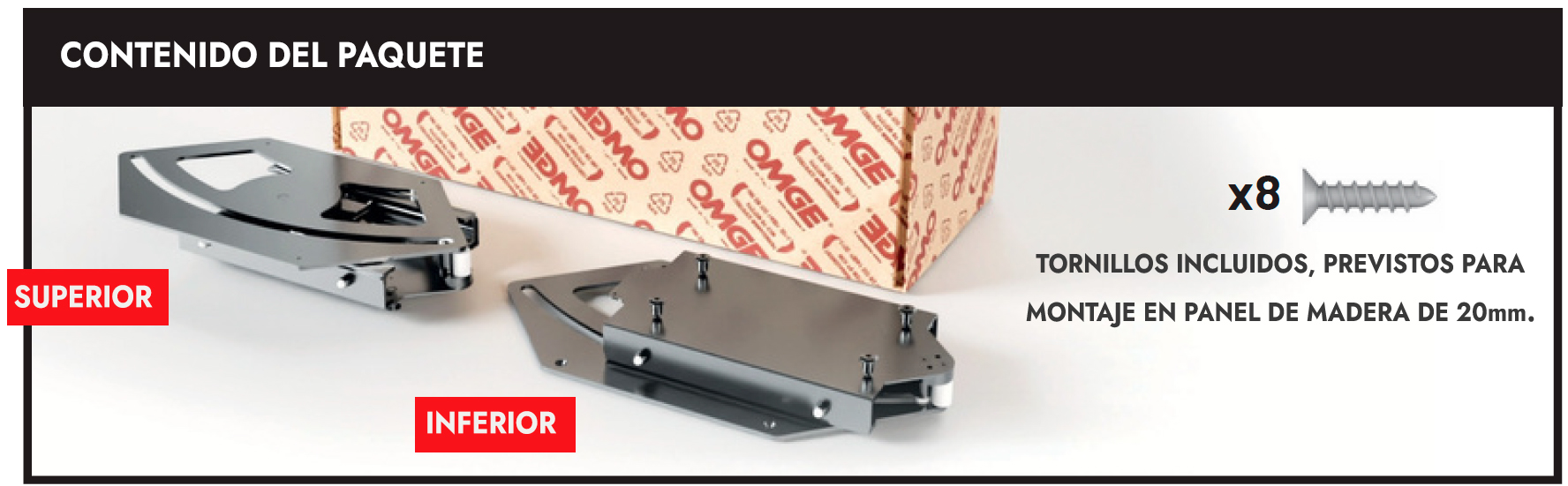 herraje pivotante oculto AXEL 9822 para mueble giratorio - contenido del paquete