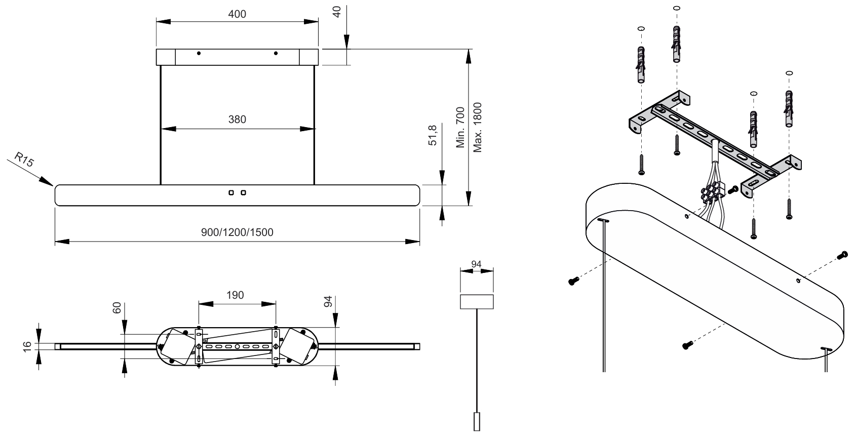 medidas de lampara colgante BLIM UP altura regulable