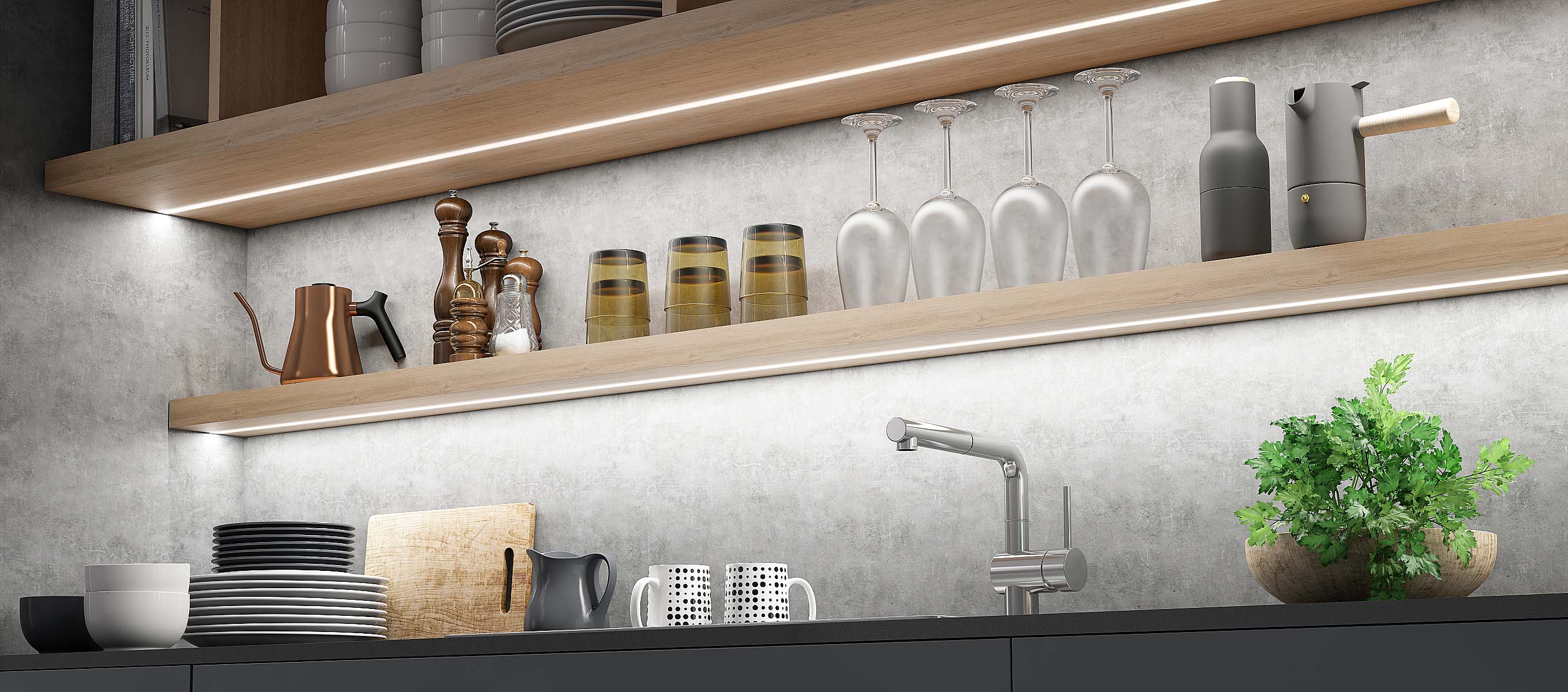 iluminacion balda madera cocina a medida