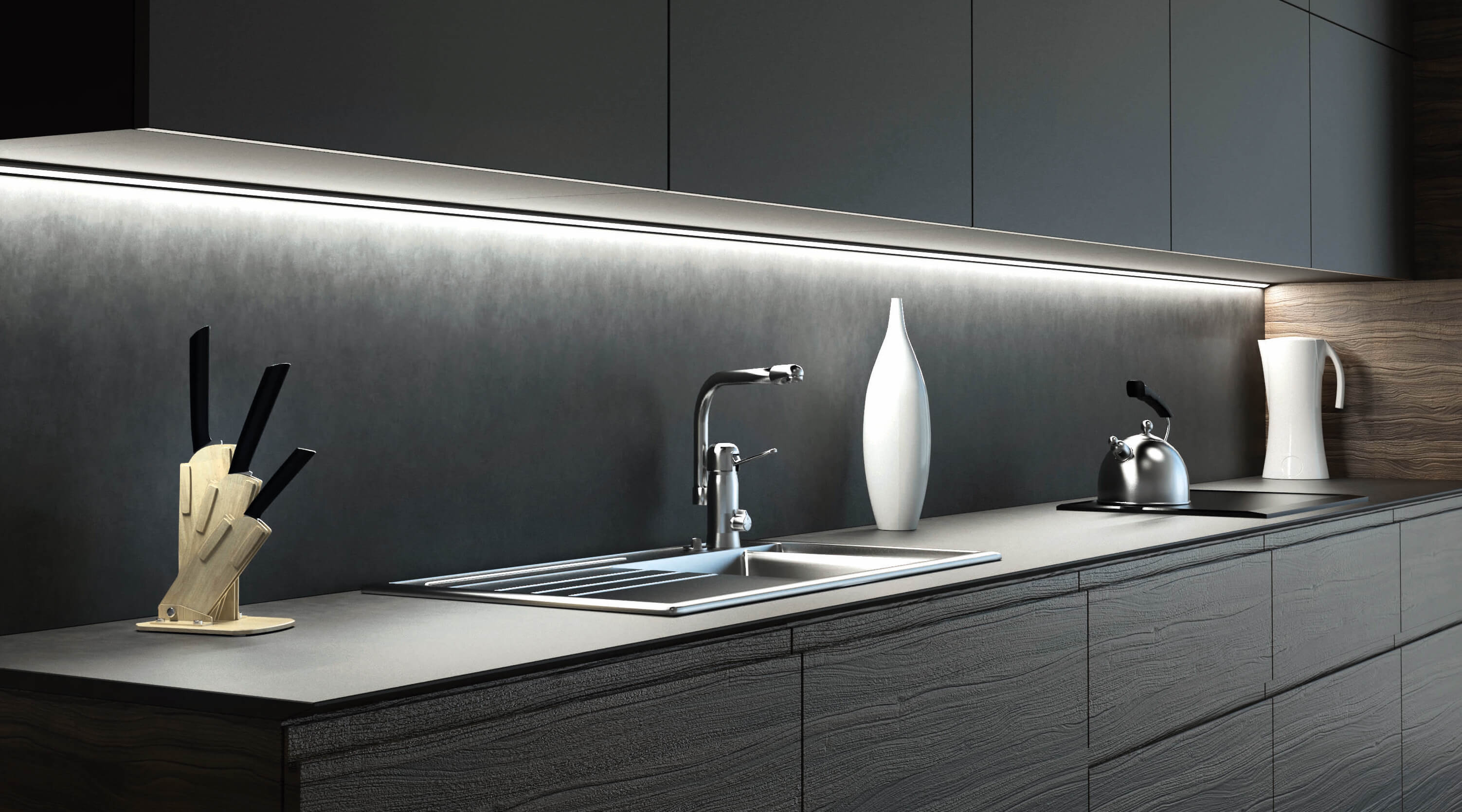 luz neon bajo armario cocina LED NEON 45º superficie