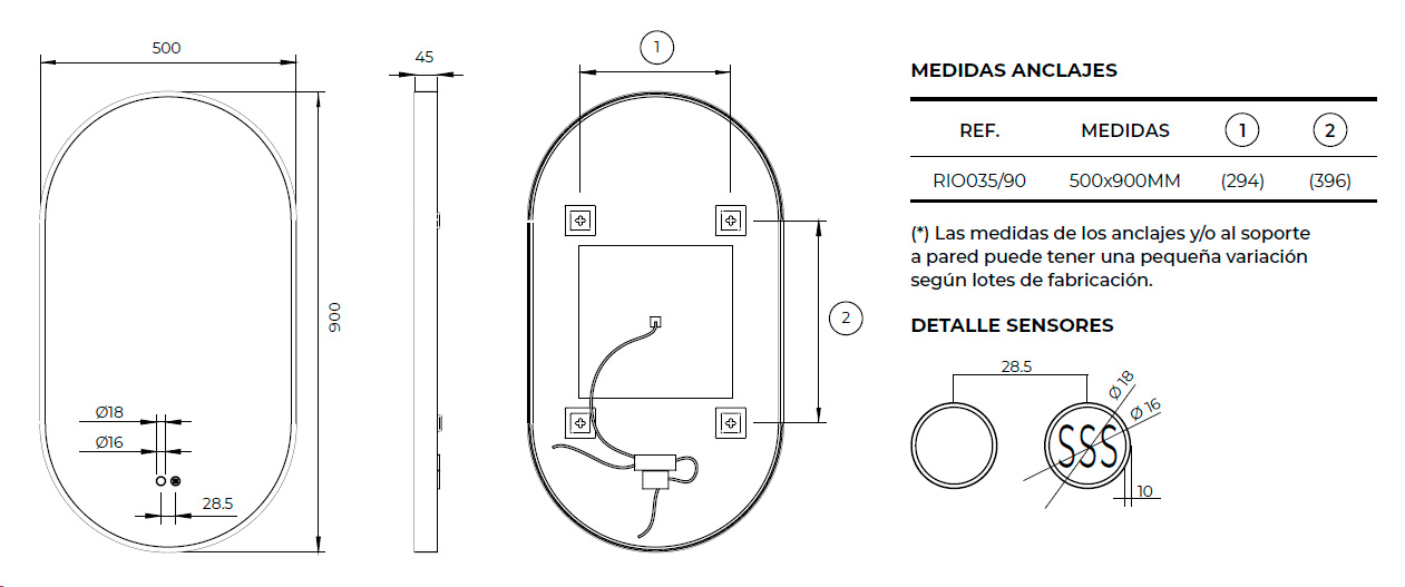 MEDIDA ESPEJO RIO LEDIMEX