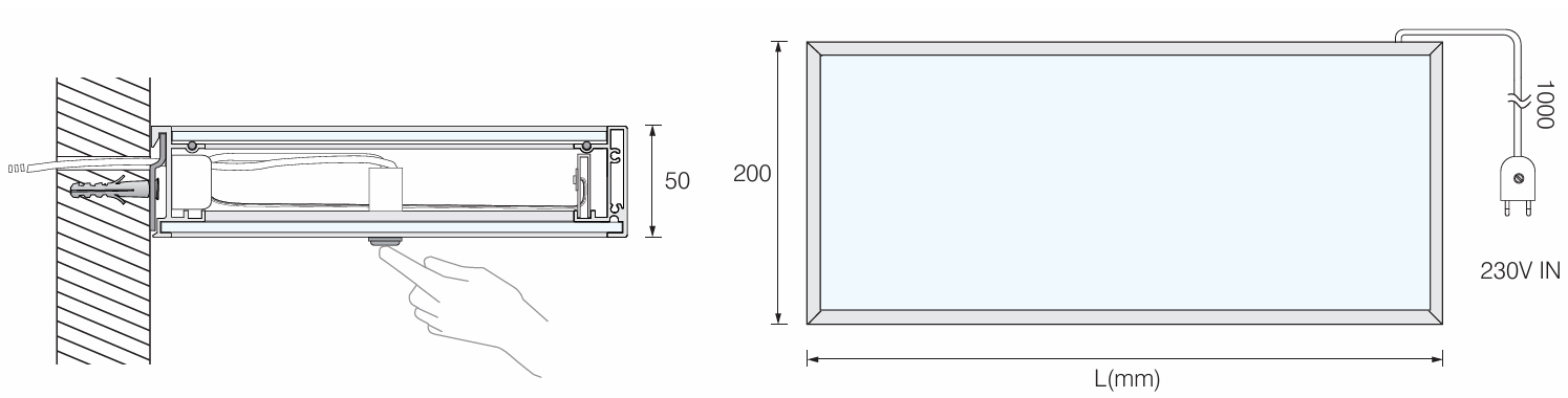 medidas estante con luz LED cocina TEO black negro mate cristal