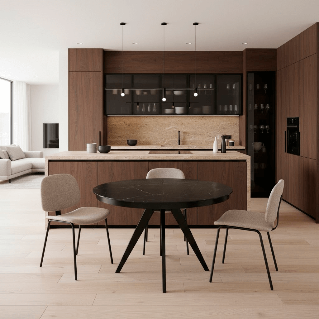 mesa porcelánico comedor extensible redonda negro LUNA 130-180