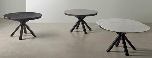 mesa porcelanico extensible redonda con patas industriales