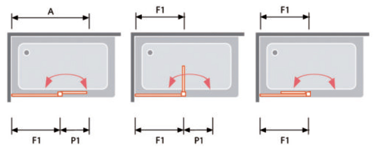 movimiento de hoja de mampara ducha GIRO con fijo y abatible 180º hacia dentro