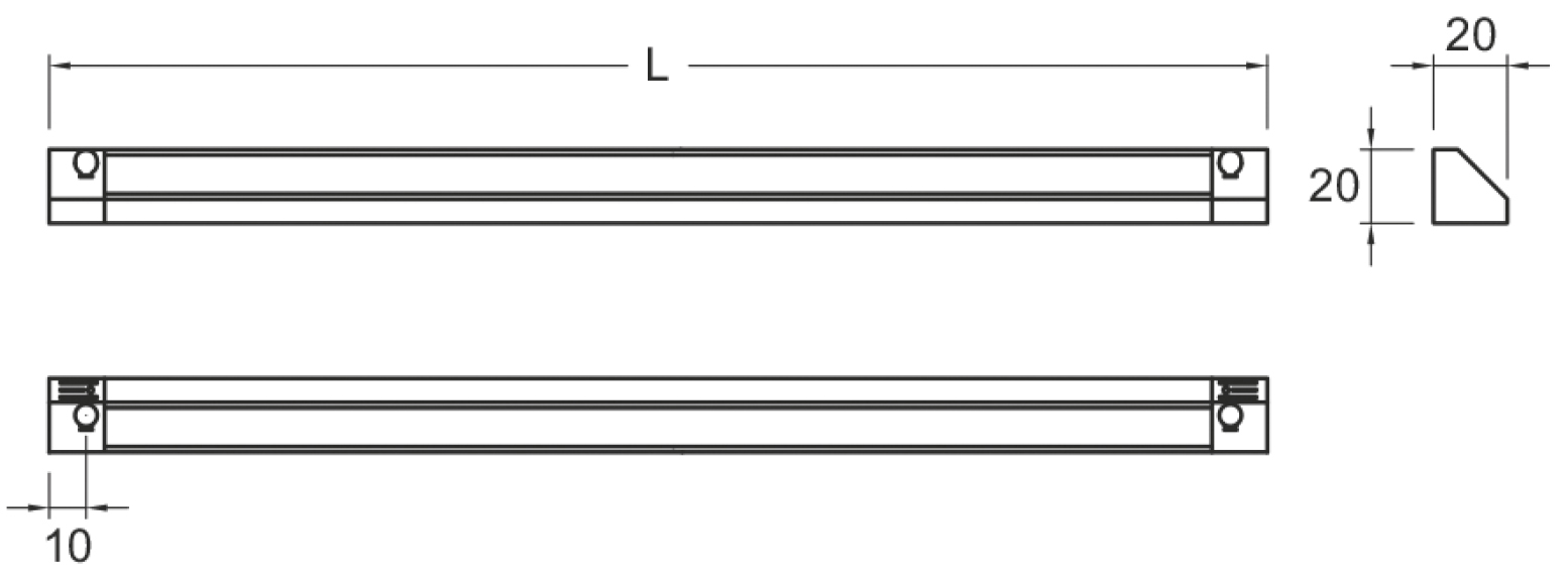 regleta superficie bajo armariada cocina LED NEON 45º - medidas