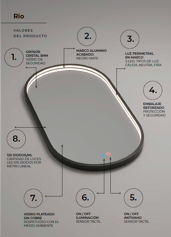espejo con luz LED Rio