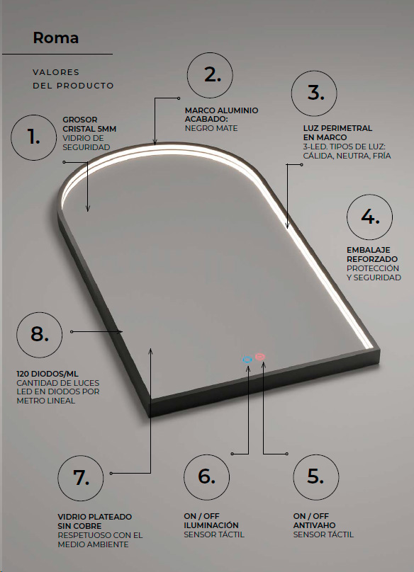 espejo con luz LED Roma