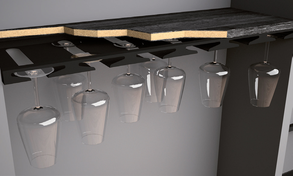 soporte para copas en mueble de cocina ENJOY negro metal vinoteca