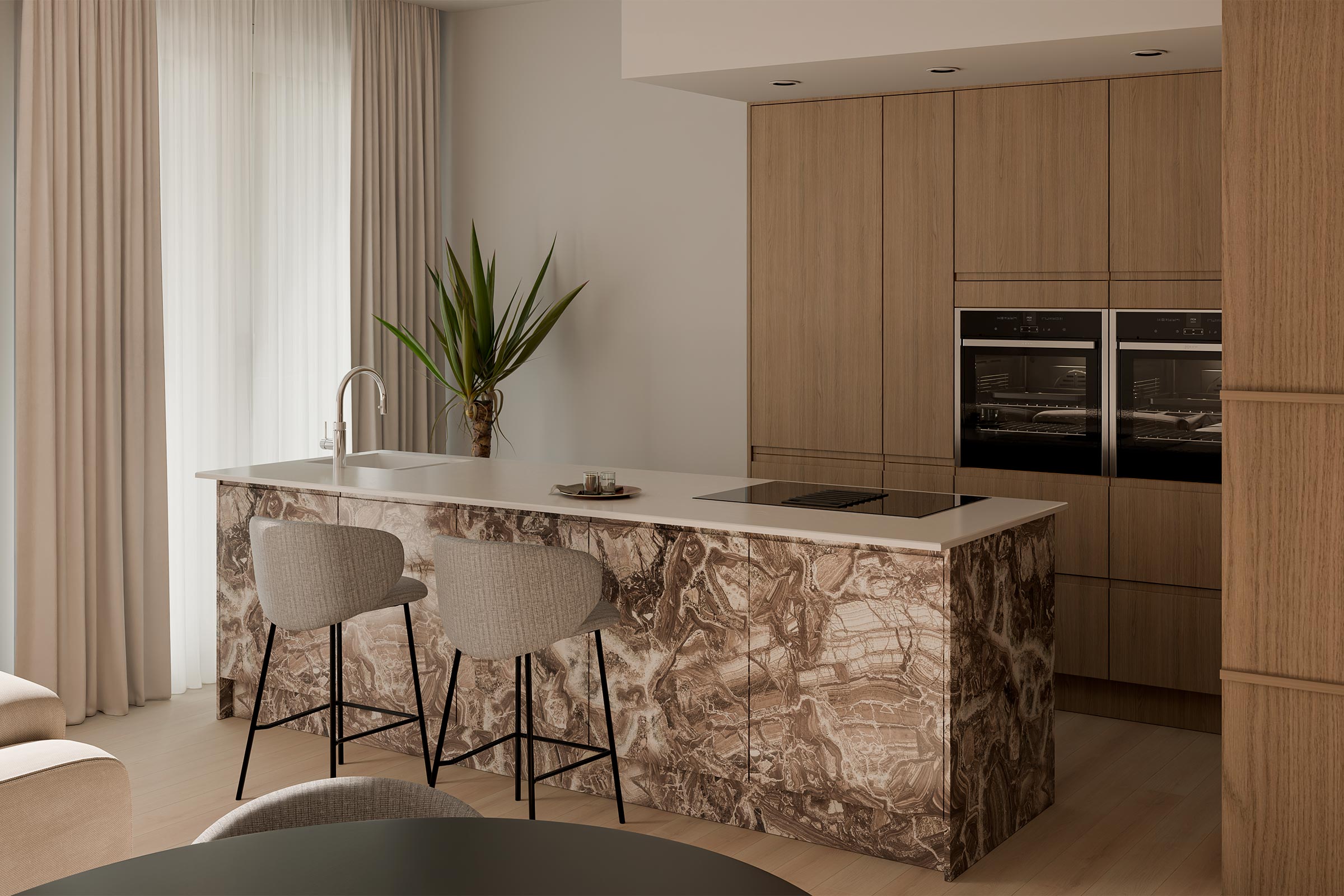 taburete alto con respaldo para barra cocina tapizado