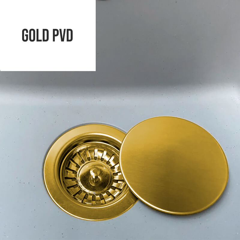 valvula fregadero gold PVD oro cepillado a juego grifo cocina